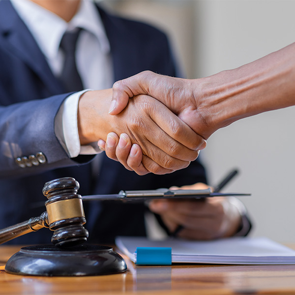 Businessman and lawyer shaking hands